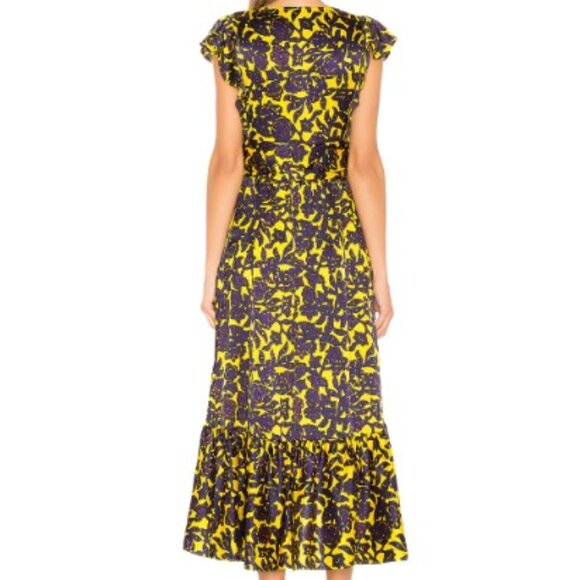 A.L.C. Women's 4 Floral Cutout Midi Dress Yellow Purple Ruffle Hem Elegant Party - Picture 7 of 7